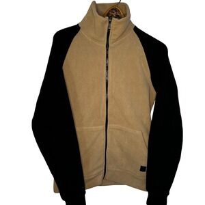 H2H Fleece Jacket Mens Full Zip Mock Neck Tan Beige‎ Black Size S